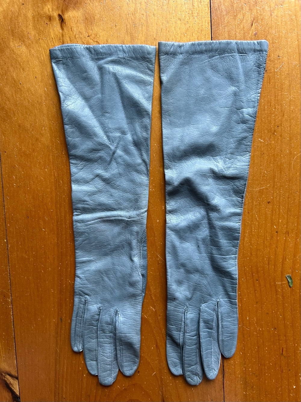 Vintage Long Leather Opera Gloves in Slate Blue - Women's Accessory